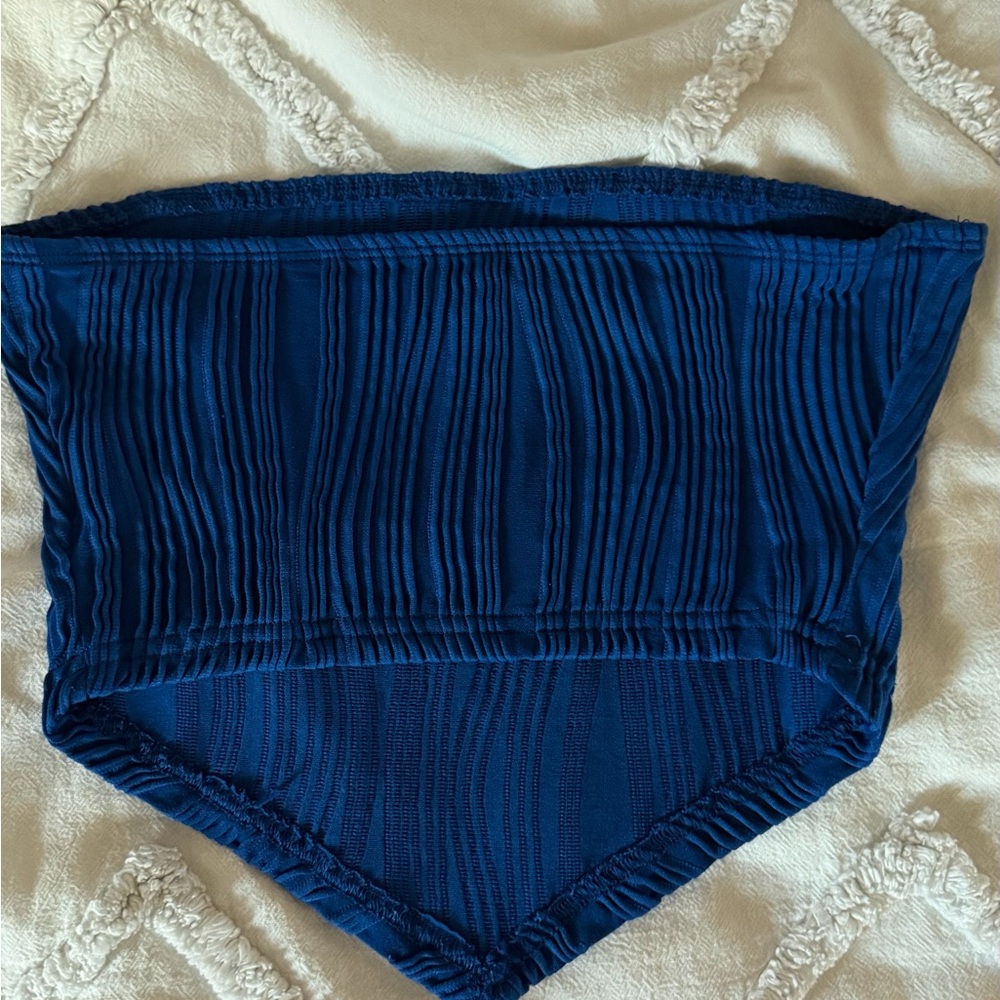 Blue Ribbed Tube Top - Picture 2 of 2